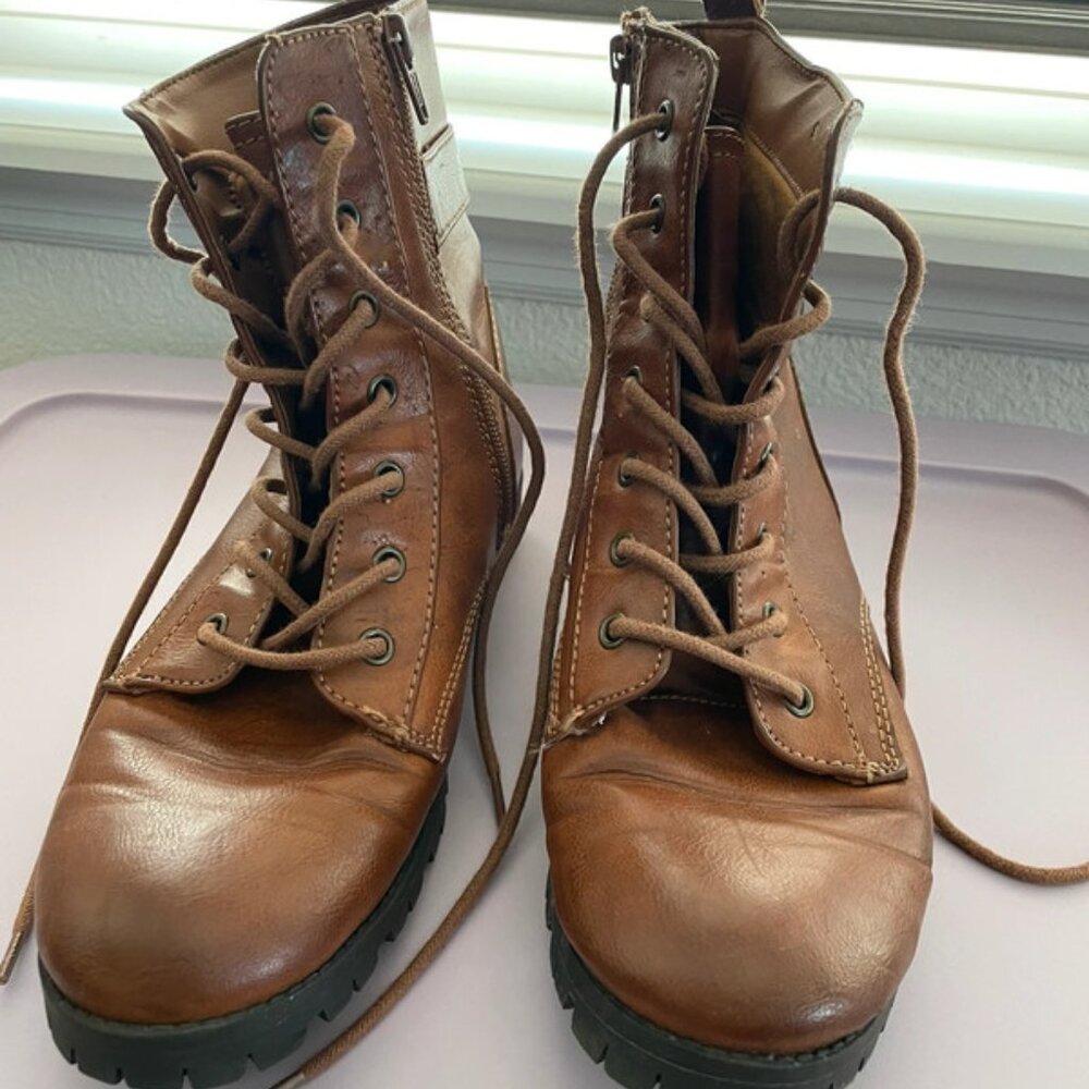 Brown combat boots
